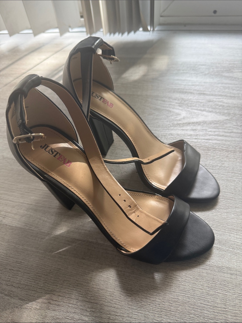 JustFab Black Open-Toe Ankle-Strap Block Heels